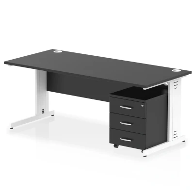 Image of Impulse 1800x800 Desk Black/White Cable Managed 3 Drawer Mobile Ped