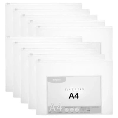 Image of M&amp;G 10 Pack EVA Zip Envelope, A4 Plastic Zipper Pouches with Label Pocket Clear File Folders Reusable Pencil Bags for Home Office Supplies, White