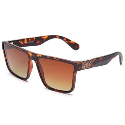 Image of Jim Halo Retro Polarized Sunglasses Men Women, Flat Top Square Driving Glasses UV400 Trotoise Brown