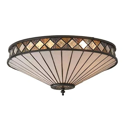 Image of Fargo 2 Light Medium Ceiling Flush Dark Bronze, Tiffany Glass, E27