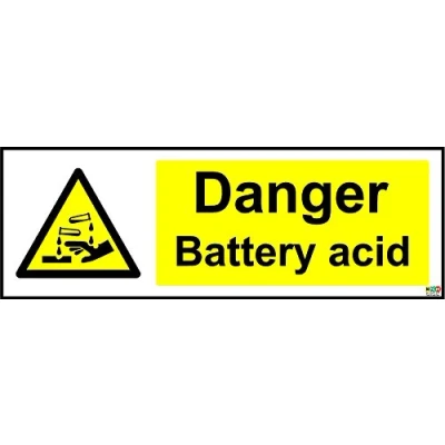 Image of Warning Danger Battery Acid Safety Sign Self Adhesive Sticker 150mm x 50mm