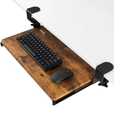 Image of VIVO Small Keyboard Tray, Under Desk Pull Out with Extra Sturdy C Clamp MOUNT System, 20 (26 Clamps) x 11 inch Slide Platform Drawer, Rustic Vintage Brown Top, Black Frame, KB05ES N