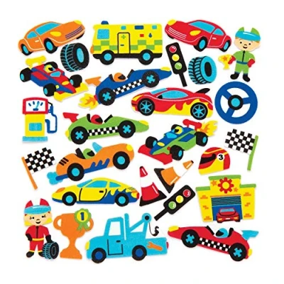 Image of Baker Ross AW571 Racing Cars Foam Stickers (Pack of 120),Assorted, NA