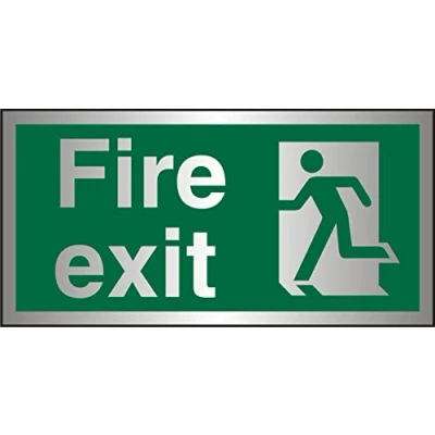 Image of Seco Fire Exit &amp; Man Running Left Sign, 300mm x 150mm 1.5mm Brushed Aluminium Composite