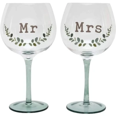 Image of Love Story Mr and Mrs Gin Glass Gift Set Bride/Groom Wedding