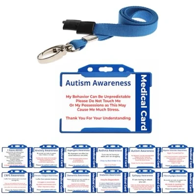 Image of Quantum Leap® Printed Plastic Austism Awareness Hidden Disability ID Card with Blue Holder &amp; Sunflower Lanyard
