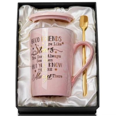Image of Best Friends, Friendship Gifts for Women Birthday Ideas Her, Friends Female, Besties, Sister, BFF Ceramic Marble Coffee Mug Box Printed Gold 14oz Pink