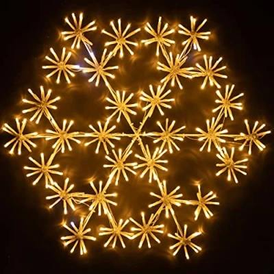 Image of SHATCHI 64Cm Starburst Snowflake Shape Silhouette with 300 Warm White LEDs Twinkling Micro LED Lights Christmas Display Indoor and Outdoor Window Wall Decorations