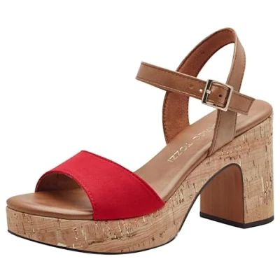Image of Marco Tozzi Platform sandals, Women&#039;s, Size: 7, Red Imitation leather/ textile