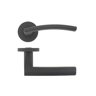 Image of Stanza Amalfi Internal Door Handle Set Screw on Rose Lever with Fixing Included Premium Black Finish