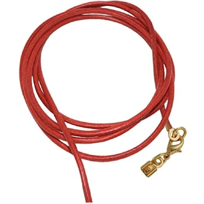 Image of unbespielt Leather Cord Necklace for Pendant Red Men Women Lobster Clasp Gold Plated 1 m x 2 mm Shortenable