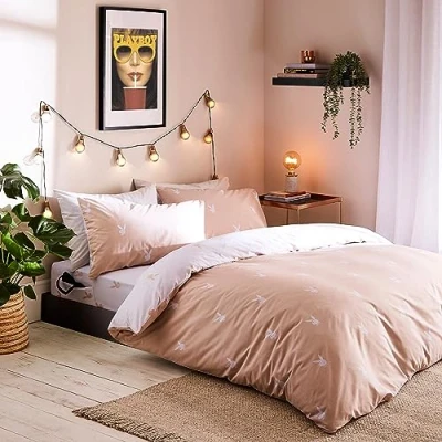 Image of Playboy Bedding Iconic Bunny Reversible Double Duvet Cover Set with Pillowcases Nude