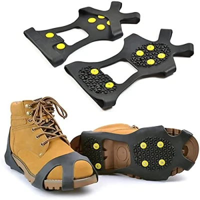 Image of ASAB Anti Slip Ice Grippers Cleats Snow Grips Overshoes Boots Silicone Portable Walk Traction for Walking, Jogging, Hiking, Climbing, Fishing, Running (S)