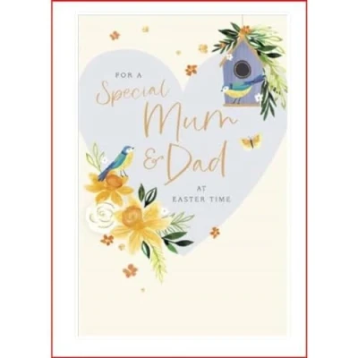 Image of UK Greetings Easter Card for Mum &amp; Dad Daffodils Birds Design