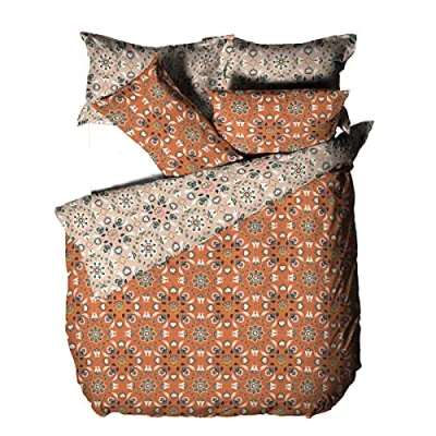 Image of furn. Folk Flora Duvet Cover Set Orange Cotton Size Single