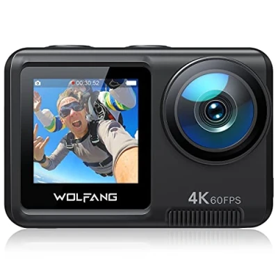Image of WOLFANG GA420 Dual Screen Action Camera 4K 60FPS 24MP Touchscreen Underwater Camera, 10M Body Waterproof/40M Waterproof Helmet Bike with EIS, Remote Control, 2x1350mAh Batteries, Accessory Kit