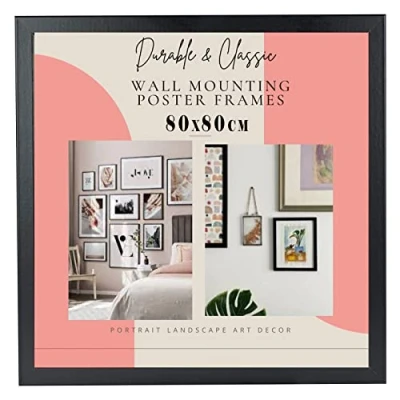 Image of Deals on deal Modern Square Wooden Picture Frame Photo Wall Art Poster Frames With Clear Perspex Safety Glass to Hang Portrait or Landscape (80X80CM, BLACK)