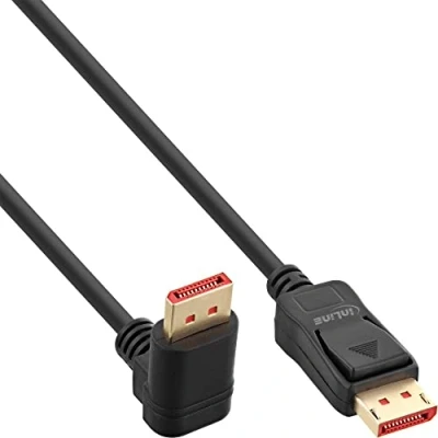 Image of InLine ® 17152U DisplayPort 1.4 cable, 8K4K, downwards angled, black/gold, 2m
