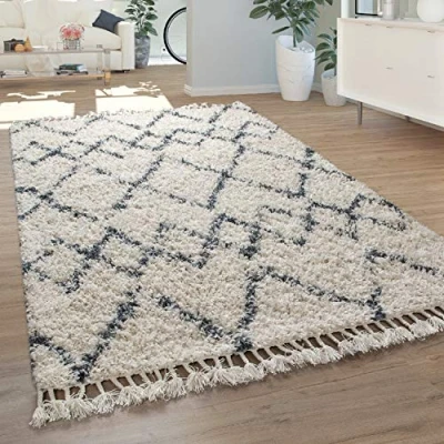 Image of Paco Home Rug For Living Room, Bedroom/Deep Pile Shaggy In Various Designs Colours And Sizes, Size:80x150 cm, Colour: Cream 13