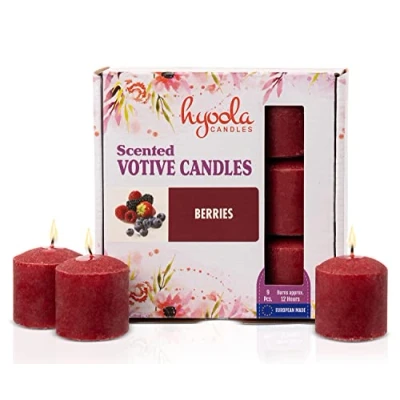 Image of HYOOLA Scented Votive Candles Berries 12 Hour Burn Time 9 Pack European Made