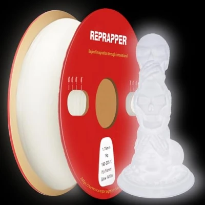 Image of RepRapper Glow in The Dark Green PLA Filament 1.75mm (+ 0.03mm) 2.2lb (1kg) for 3D Printer &amp; Pen, Phosphorescent White Color