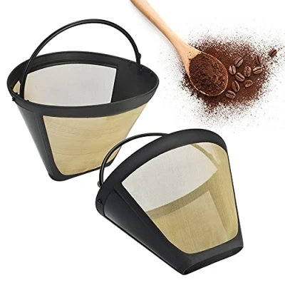 Image of STCRERAG 2 Pcs Coffee Filter Universal Permanent Filters Reusable Mesh Basket Cup Dripper Pour Over Gold Tone