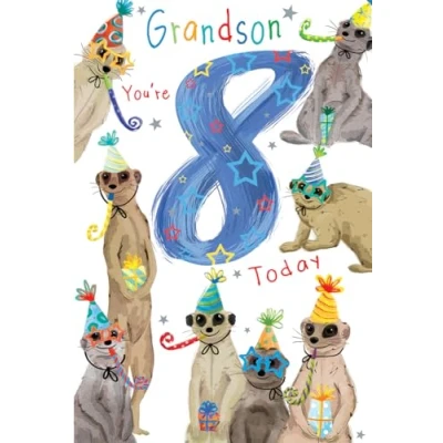 Image of Grandson 9th Birthday Card Age 9 Meerkats 9&quot; x 6&quot; Lovely Verse