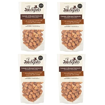 Image of Joe &amp; Sephs Belgian chocolate Popcorn (4x75g) 1 Star Great Taste Award, gourmet popcorn, snack bag, air popped move night