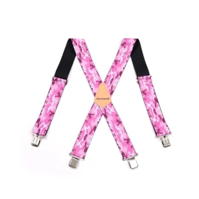Image of Barnwell Pink Camo Camouflage Trouser Braces Suspenders Heavy Duty Metal Clips 50mm Wide Adjustable Elastic Work Camping