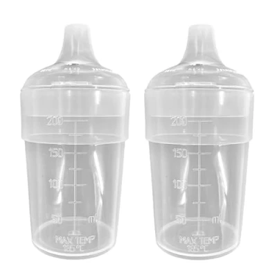 Image of Chabrias Ltd 2 Pack Clear, Wide Spout, Feeding Beakers 200ml Autoclavable, Microwave Safe and Spill Proof UK Made (Narrow &amp; Lid)
