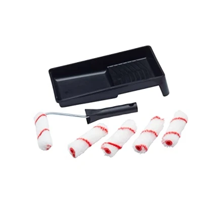 Image of ProDec Contractor 7 piece Woven 4 inch Mini Paint Rollers, Frame and Tray Set for A Smooth Finish Painting with Emulsion Paints on Interior Walls Ceilings, 4&quot;