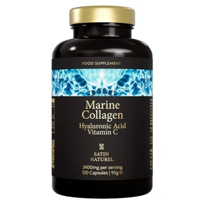 Image of Marine Collagen Capsules with Hyaluronic Acid + Vitamin C 2400mg High Strength Supplements for Women 120 Skin, Joints &amp; Hair Tablets Alternative Satin Naturel