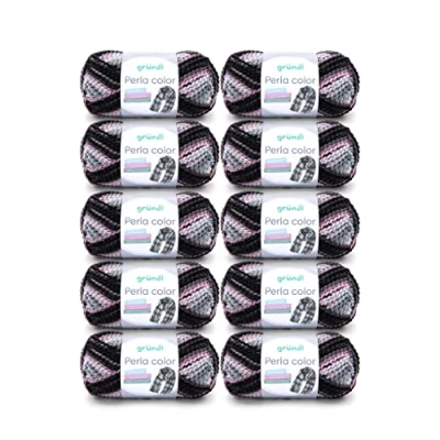 Image of Gründl Perla Color Wool (Wool Like Hand Knitting Yarn Made of 100% Polyester, 100 g / 90 m, Needle Size: 8 9, 10 x g), Silver/Grey/Pink/Black Brown