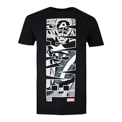 Image of Marvel Men&#039;s Captain America Vertical T Shirt, Black, X Large
