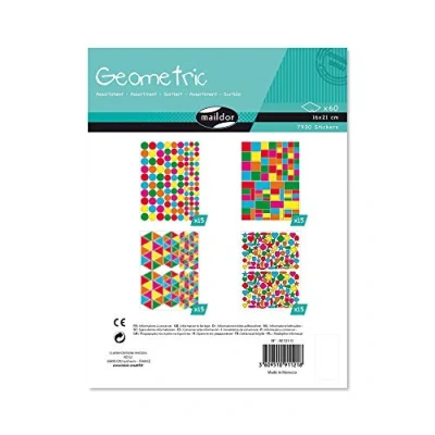 Image of Maildor Ref AE121O Geometric Stickers (Pack of 60 Sheets) Assorted Shapes 21 x 16cm, Brightly Coloured, Pack Contains Approximately 7920