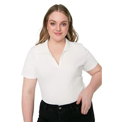 Image of Trendyol FeMan Plus Size Regular fit Basic Polo Neck Knit Blouse White