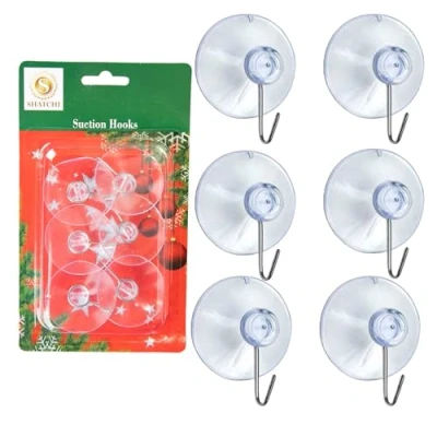 Image of SHATCHI 6Pcs Heavy Duty Suction Hooks 43mm, Multi Purpose Reusable for Kitchen, Bathroom, Office, Christmas Decorations, Signs, Mirrors, Walls
