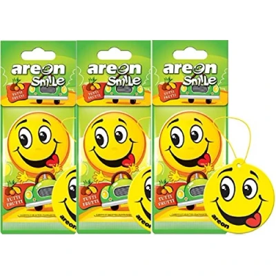 Image of Areon Smile Dry Car Air Freshener Tutti Frutti Fun Yellow Multi Pack of 3