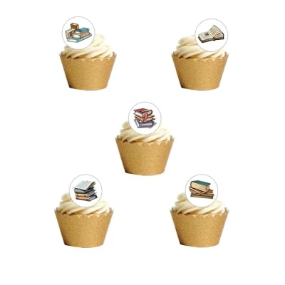 Image of 24 Pre Cut Books Themed Edible Wafer Paper Cake Toppers Decorations