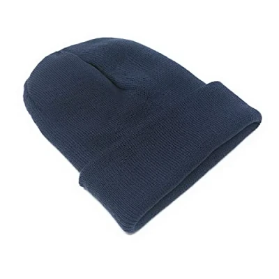 Image of Beanie Hat Mens Ladies Womens Unisex Slouch Winter Woolly Turn Up Knitted (Blue/Grey)