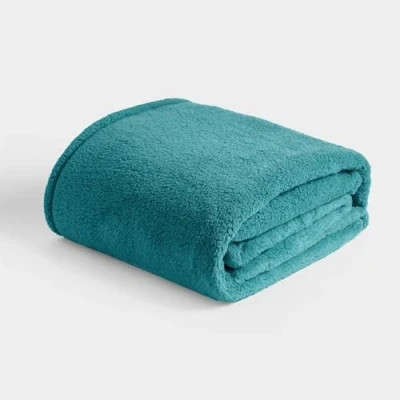 Image of Brentfords Teddy Fleece Blanket for Bed, Super Soft Warm Cosy Plain Teal Throws Sofas Large Lightweight Plush Throw Single Bed Throw, 125 x 150cm