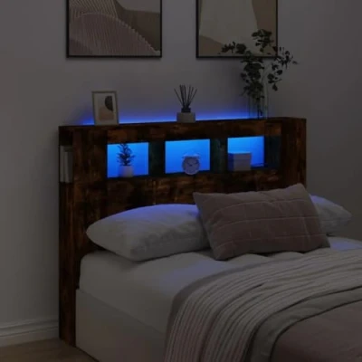 Image of vidaXL LED Headboard Smoked Oak 140x18.5x103.5 cm Engineered Wood