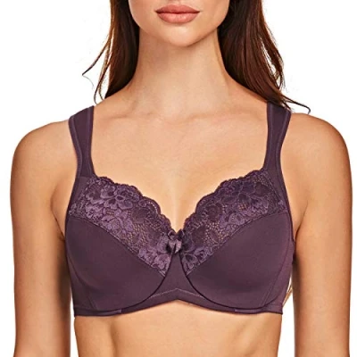 Image of MELENECA Women&#039;s Minimizer Bra Full Coverage Plus Size Underwire Lace Comfort Cushion Strap Purple 36I