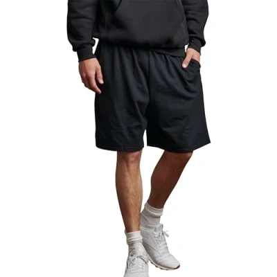 Image of Russell Athletic Men&#039;s Relaxed Fit 9&quot; Cotton Shorts with Pockets, Adjustable Elastic Waist, Sizes S 4X, Black, 4X Large