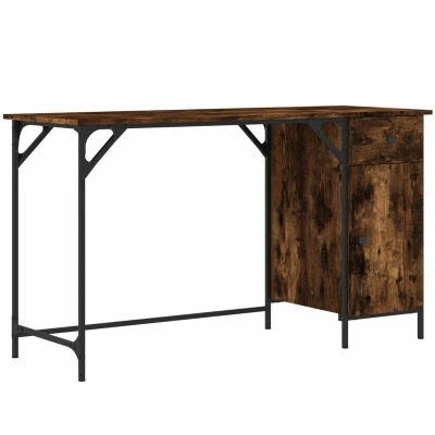Image of vidaXL Computer Desk Smoked Oak 131x48x75 cm Engineered Wood