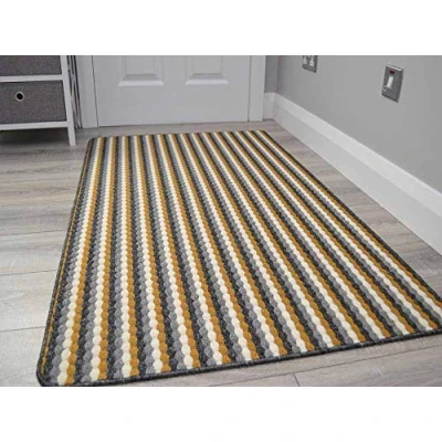 Image of Moscow Grey Gold Non Slip Washable Rugs (50cm x 80cm)