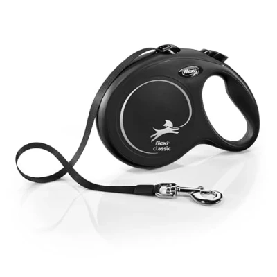 Image of Flexi New Classic Retractable Dog Leash (Tape), 26 ft, Large, Black