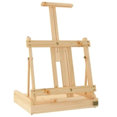 Image of &#039;vidaXL Solid Pinewood Table Easel with Adjustable Height &amp; Angle Complete Built in Storage Drawer for Painting Tools