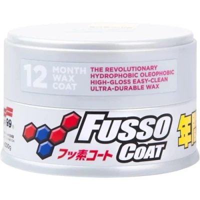 Image of SOFT99 Fusso Coat 12 Months Wax Light 200g Hard Car Polish Auto Care Waterproof Hydrophobic Coating Durable Paintwork Protection and High Gloss Finish Kit with an Applicator Pad