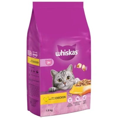 Image of Whiskas 7+ Senior Chicken 4 x 1.9 kg Bags, Dry Cat Food